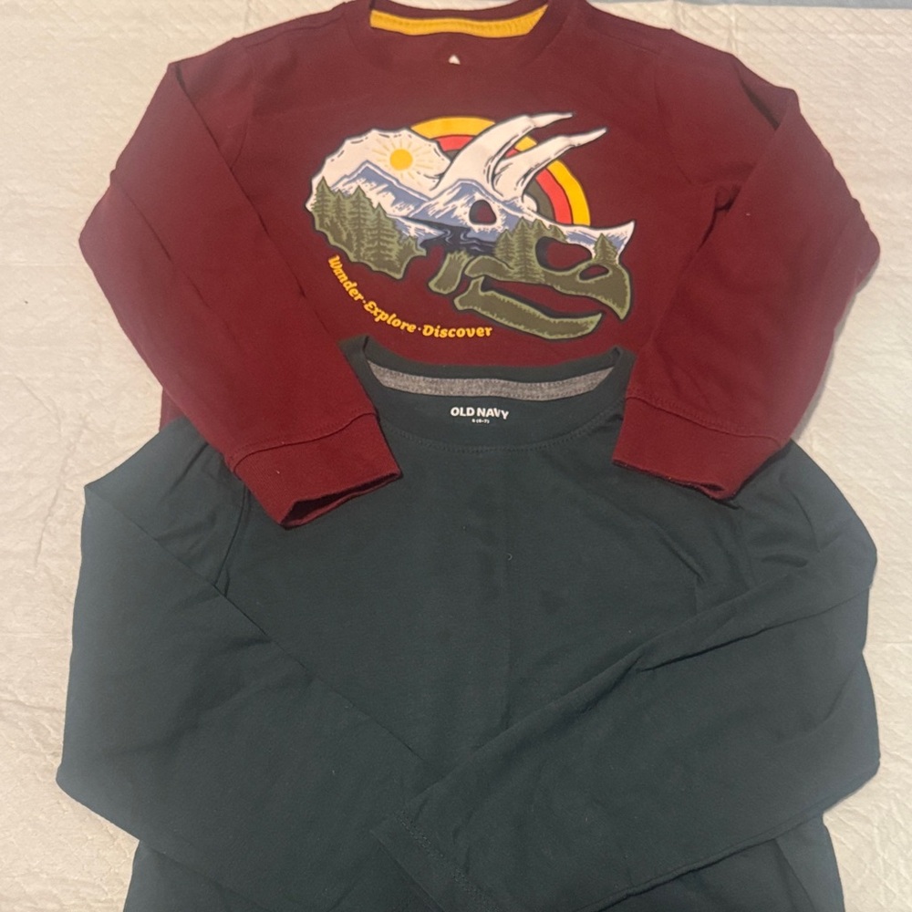 Set of Old Navy Kids Triceratops Graphic Tee - Maroon and Dark Green